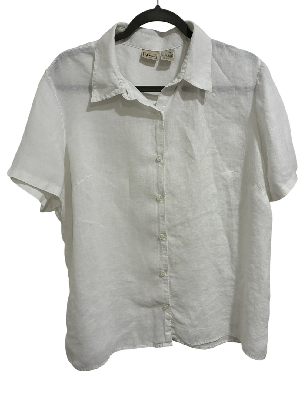 L.L. Bean White Short-Sleeve 100% Linen Button-Down Shirt Women’s XL